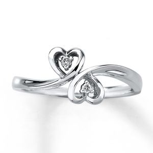 Sterling silver diamond heart ring